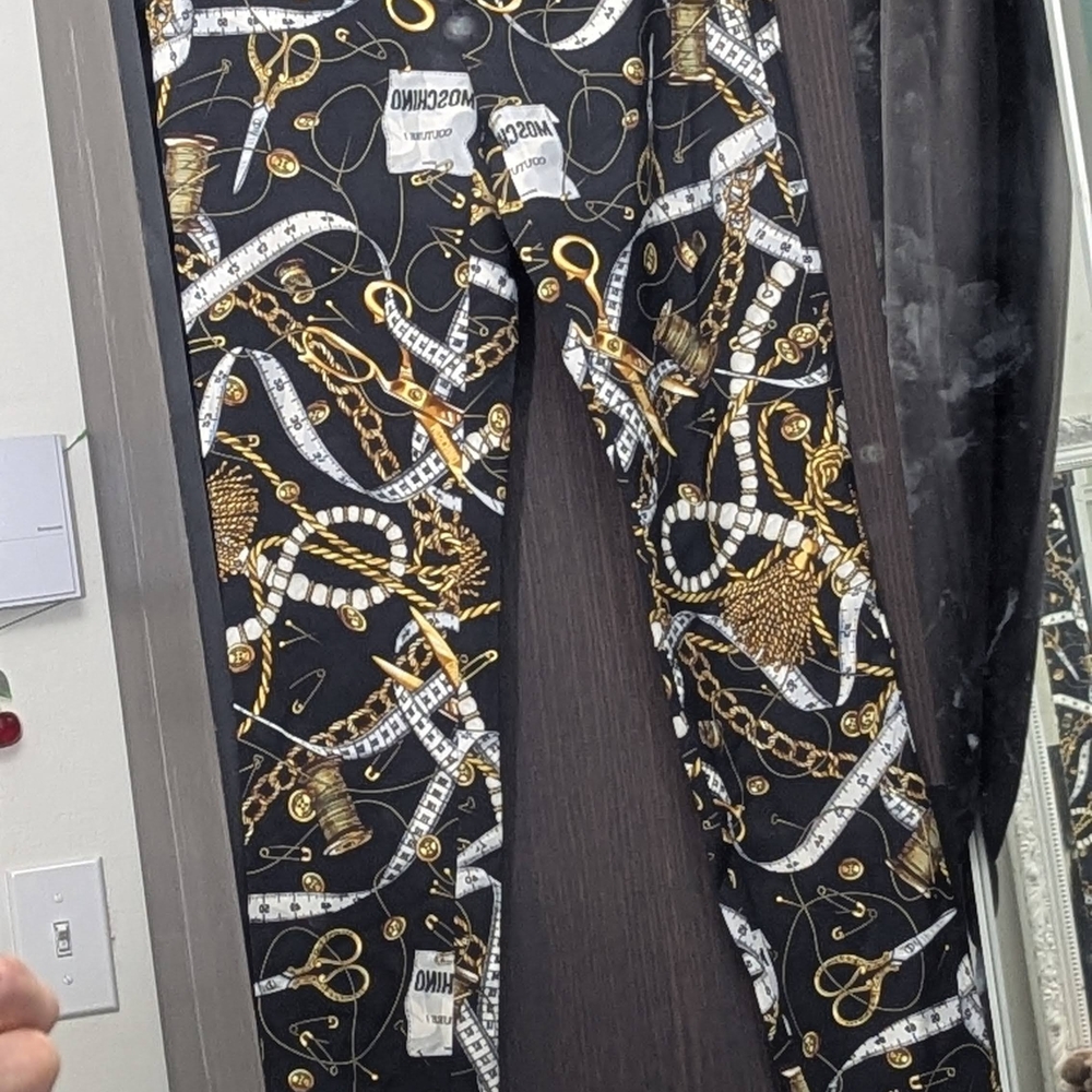 Moschino Black and Gold Patterned Pants